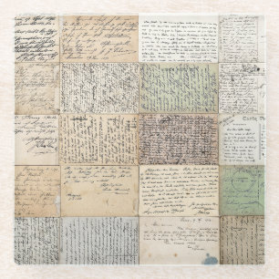 Antique Postcards French Vintage Background Glass Coaster