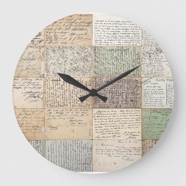 Antique Postcards French Vintage Background Large Clock (Front)