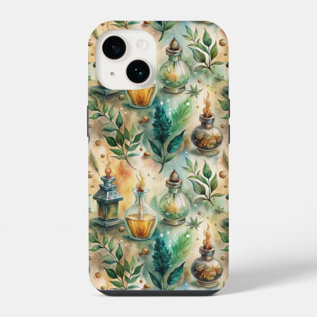 Antique Potion Bottles Green Amber Botanical iPhone Case (Back)