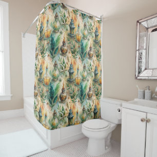 Antique Potion Bottles Green Amber Botanical Shower Curtain