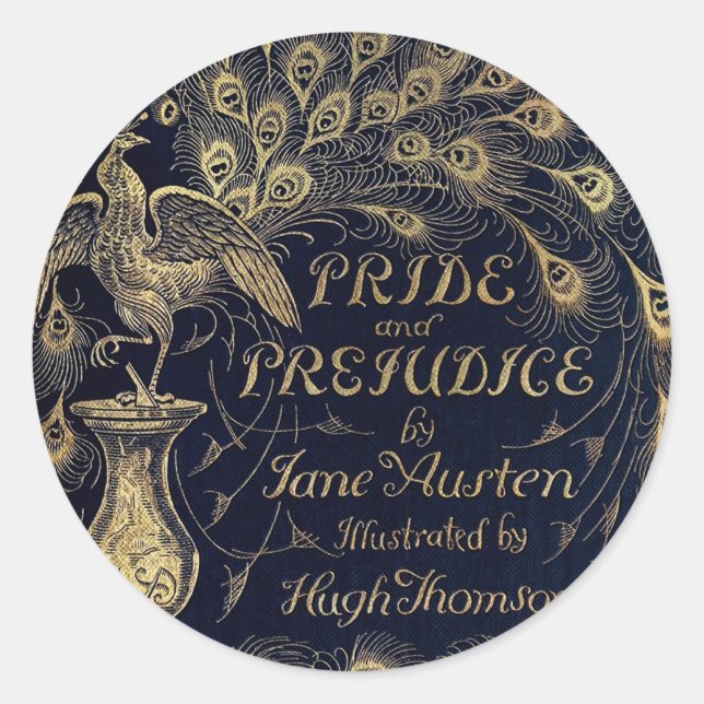 Antique Pride and Prejudice Peacock Edition Cover Classic Round Sticker (Front)