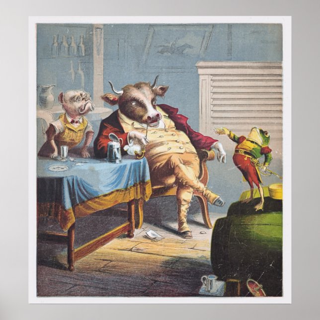 Antique Print Ox Dog and Frog (Front)