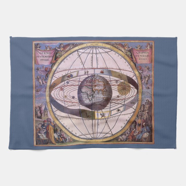 Antique Ptolemaic Solar System, Andreas Cellarius Tea Towel (Horizontal)