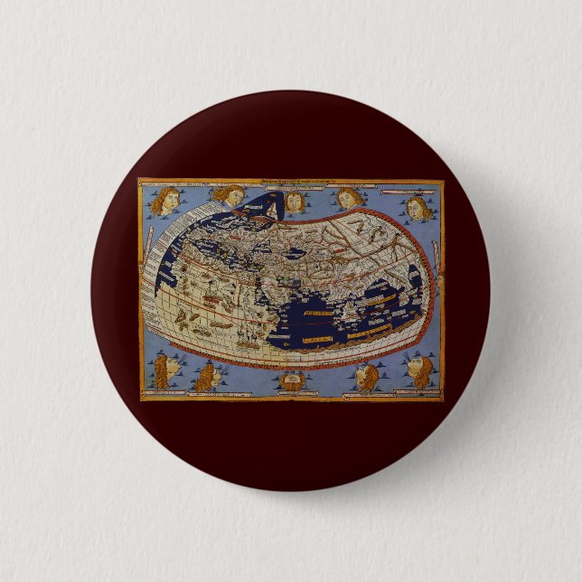 Antique Ptolemaic World Map, Johannes of Arnsheim 6 Cm Round Badge (Front)