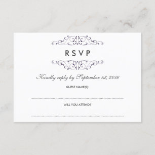 Antique Purple Flourish Wedding RSVP Card