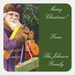 Antique Purple Santa custom Personalised Gifts Square Sticker