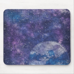 Antique Purple Star Chart World Map Mouse Pad