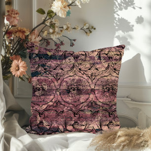 Antique Purple Wood & Black Floral Filigree  Cushion