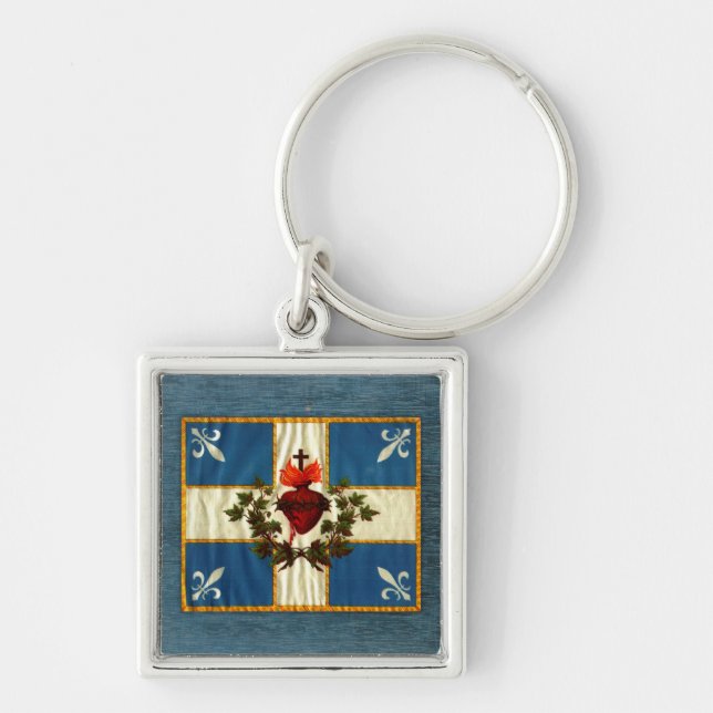 Antique Quebec Flag Carillon Sacred Heart Key Ring (Front)