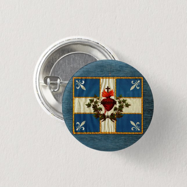 Antique Quebec Flag Sacred Heart Carillon 3 Cm Round Badge (Front & Back)
