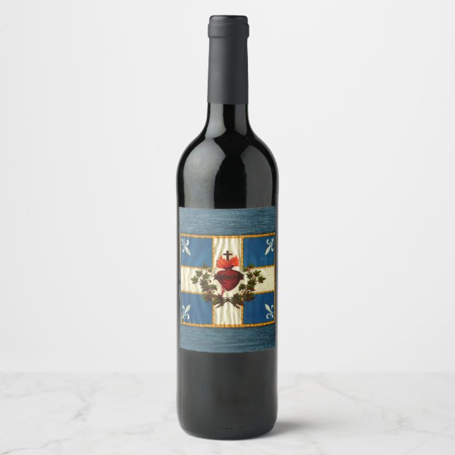 Antique Quebec Flag Sacred Heart Carillon Wine Label (Front)