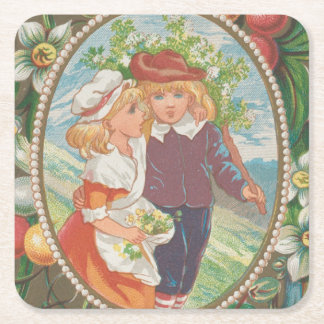 Antique Quirky Valentine, Victorian Era, 1874 Square Paper Coaster
