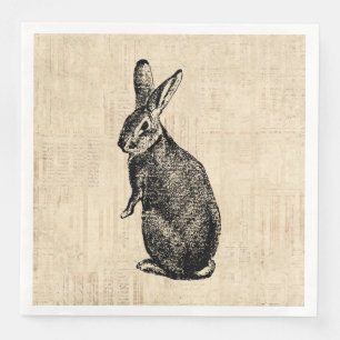Antique Rabbit Illustration Bunny Art with Script Napkin