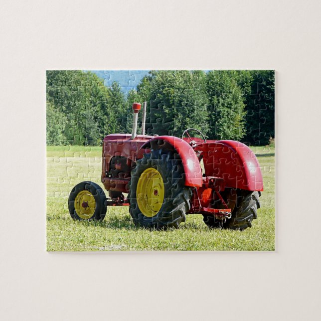 Antique Red and Yellow Tractor in Field Jigsaw Puzzle (Horizontal)