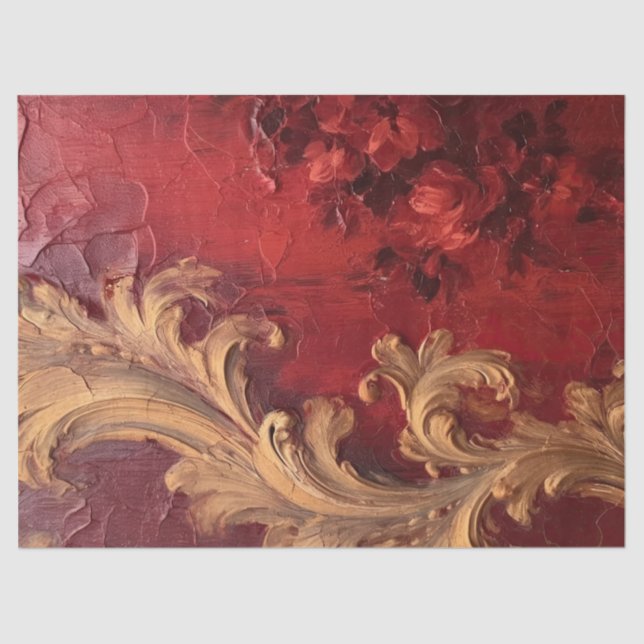 Antique red burgundy faux gold Baroque ornaments Tissue Paper (Front)