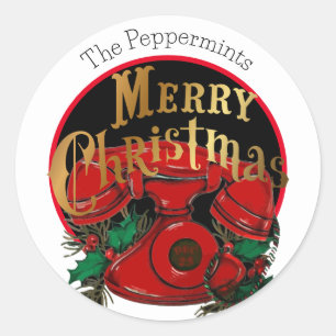 Antique Red Christmas Telephone Personalised Classic Round Sticker