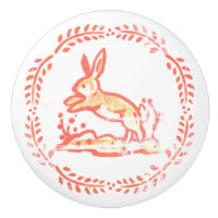 Antique Red Coral Bunny Rabbit Vintage Rustic