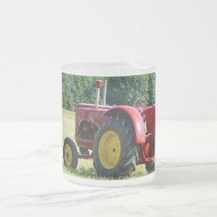 Antique Red Farm Tractor Frosted Glass Coffee Mug