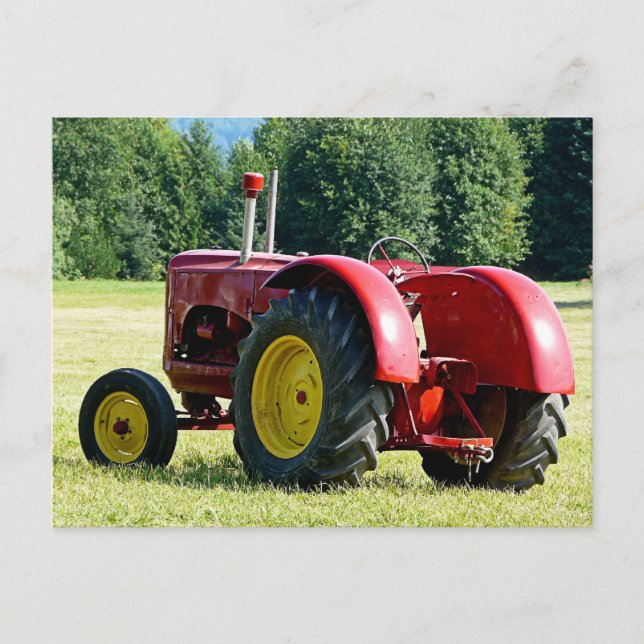 Antique Red Farm Tractor Postcard (Front)