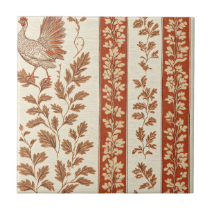 Antique Red Farmhouse Hen Botanical Pattern Tile
