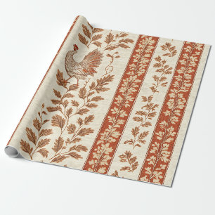 Antique Red Farmhouse Hen Botanical Pattern Wrapping Paper