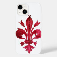 ANTIQUE RED FLEUR DE LIS IN WHITE Heraldic Floral 