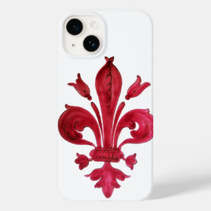 ANTIQUE RED FLEUR DE LIS IN WHITE Heraldic Floral  Case-Mate iPhone 14 Case