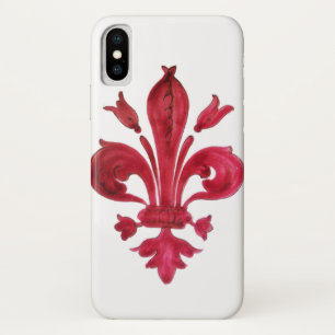 ANTIQUE RED FLEUR DE LIS IN WHITE Heraldic Floral  Case-Mate iPhone Case