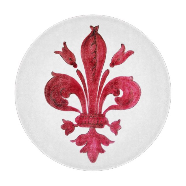 ANTIQUE RED FLEUR DE LIS IN WHITE Heraldic Floral  Cutting Board (Front)