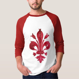 ANTIQUE RED FLEUR DE LIS IN WHITE Heraldic Floral  T-Shirt