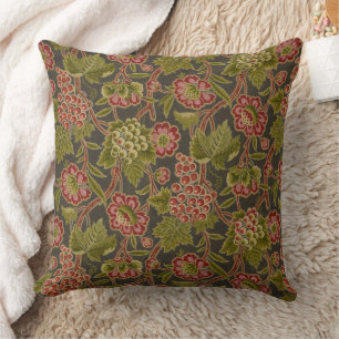 Antique Red Floral and Grapes Botanical Pattern Cushion