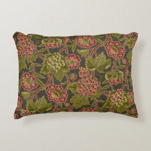 Antique Red Floral and Grapes Botanical Pattern Decorative Cushion