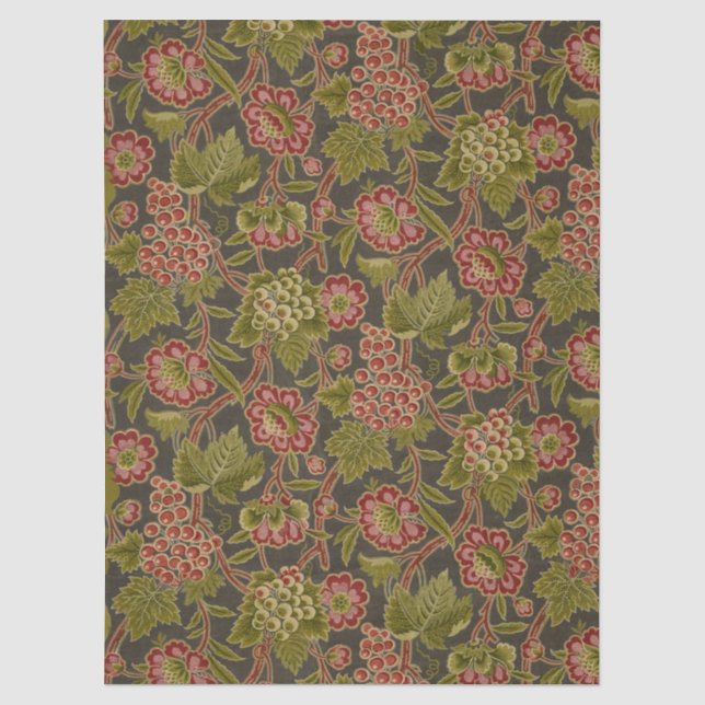 Antique Red Floral and Grapes Botanical Pattern Tissue Paper (Front)