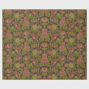 Antique Red Floral and Grapes Botanical Pattern Wrapping Paper