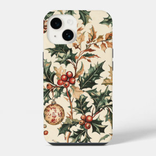 Antique Red Green Holly Bronze Ornament Winter iPhone 14 Case