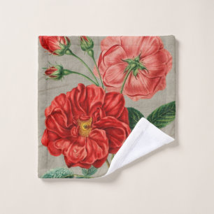Antique Red Rose Art on Grey Wash Cloth