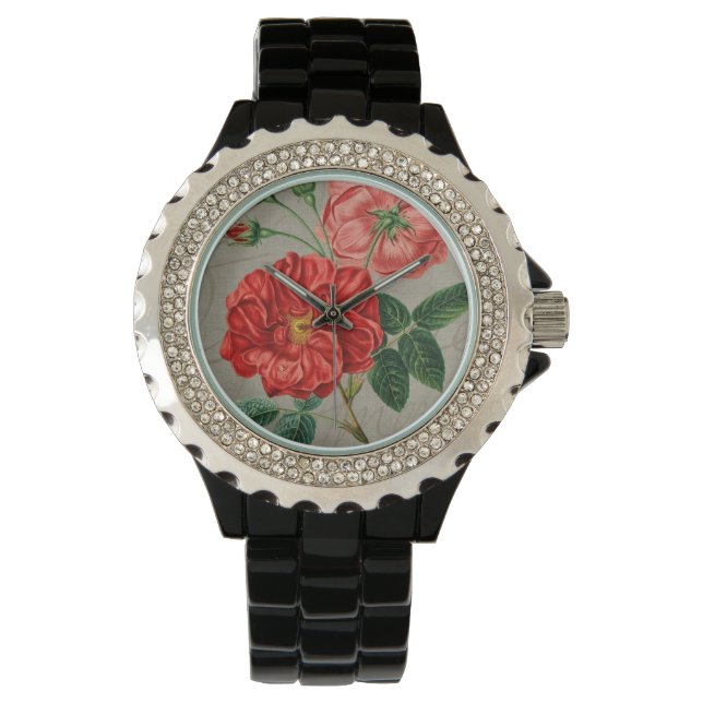 Antique Red Rose Art on Grey Watch (Front)