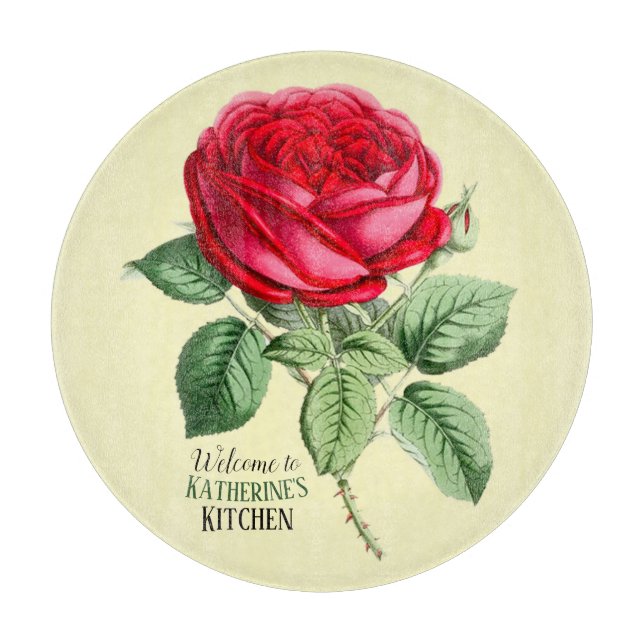 Antique Red Rose Customisable Cutting Board (Front)