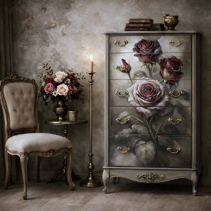 Antique Red Rose Floral Decoupage Tissue Paper