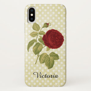 Antique Red Rose Parchment Polka Dots Case-Mate iPhone Case