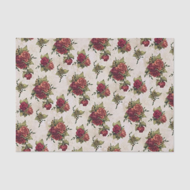 Antique Red Rose Wallpaper Tissue Paper (Front)