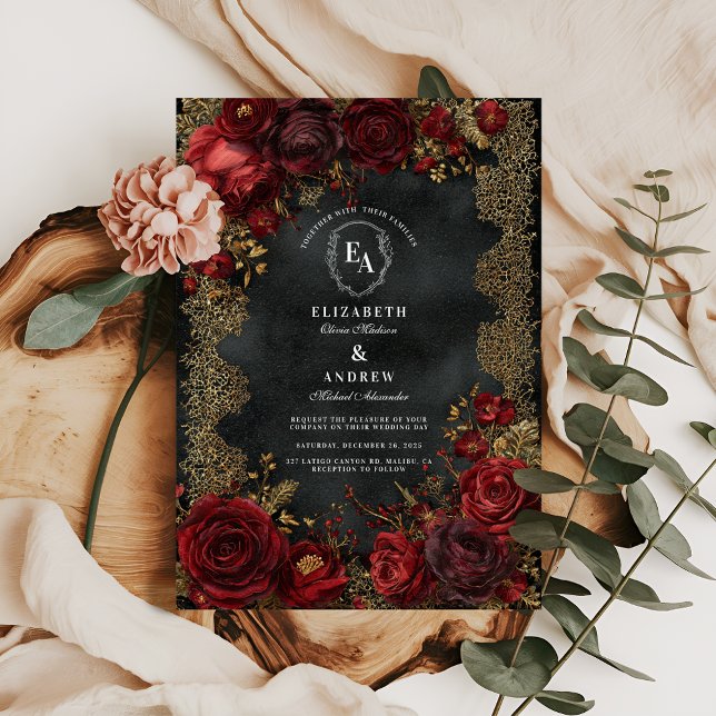 Antique Red Roses with Gothic Lace Invitation (Creator Uploaded)