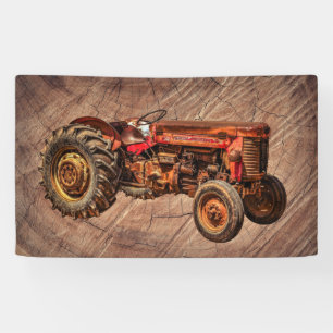 Antique Red Tractor Banner