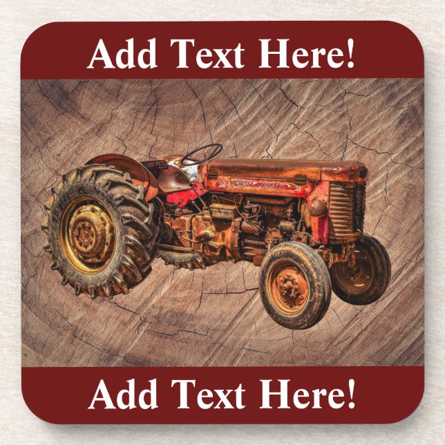Antique Red Tractor Beverage Coaster (Front)