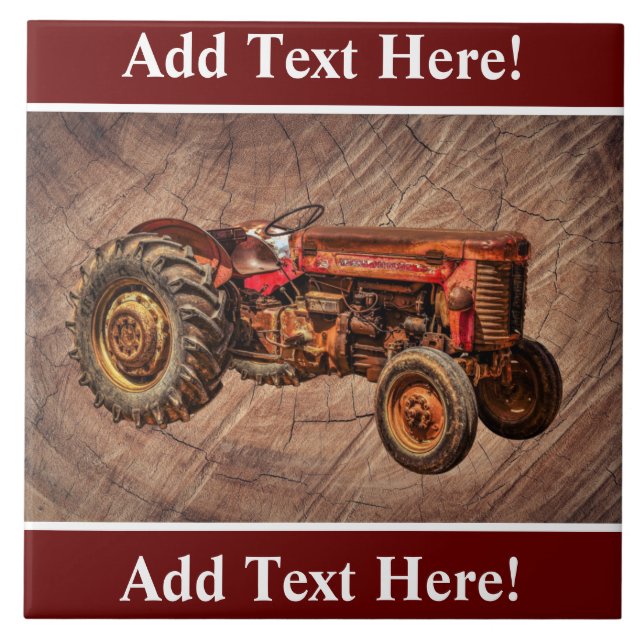 Antique Red Tractor Ceramic Tile (Front)