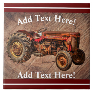 Antique Red Tractor Ceramic Tile