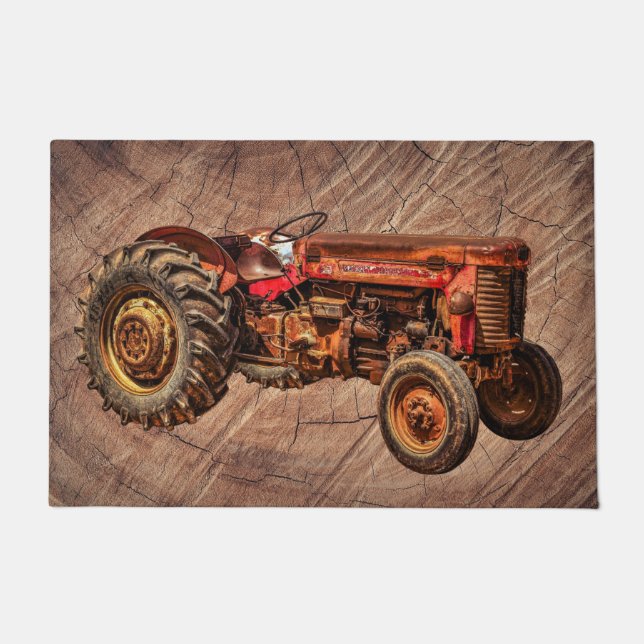 Antique Red Tractor Doormat (Front)