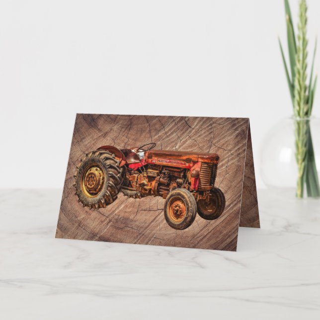 Antique Red Tractor Note Card (Front)