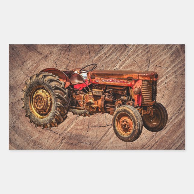 Antique Red Tractor Rectangular Sticker (Front)