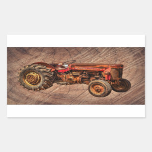 Antique Red Tractor Rectangular Sticker